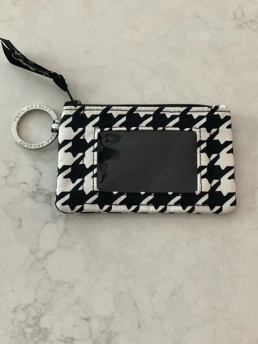 Vera Bradley Black & White Houndstooth Zip Key Pouch